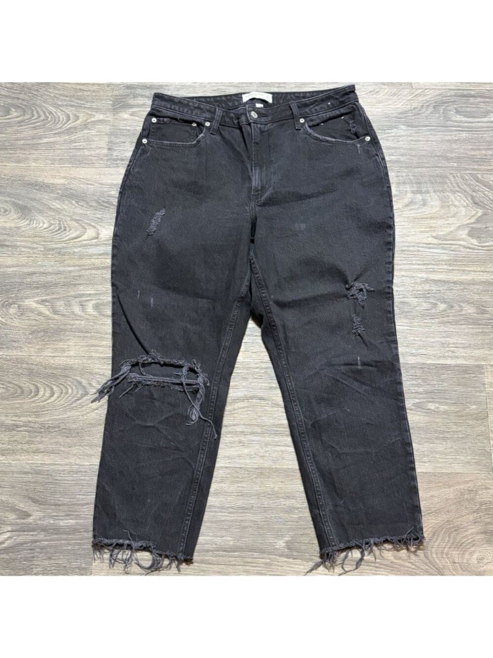 Abercrombie & Fitch Mom Curve Love High Rise Jeans 32 14 Black Distressed Frayed - Picture 7 of 9